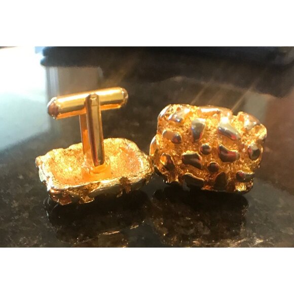 Vtg 1970's Robert Larin Gold Plated Geometric Abstract Cufflinks Brutalist - Picture 2 of 4